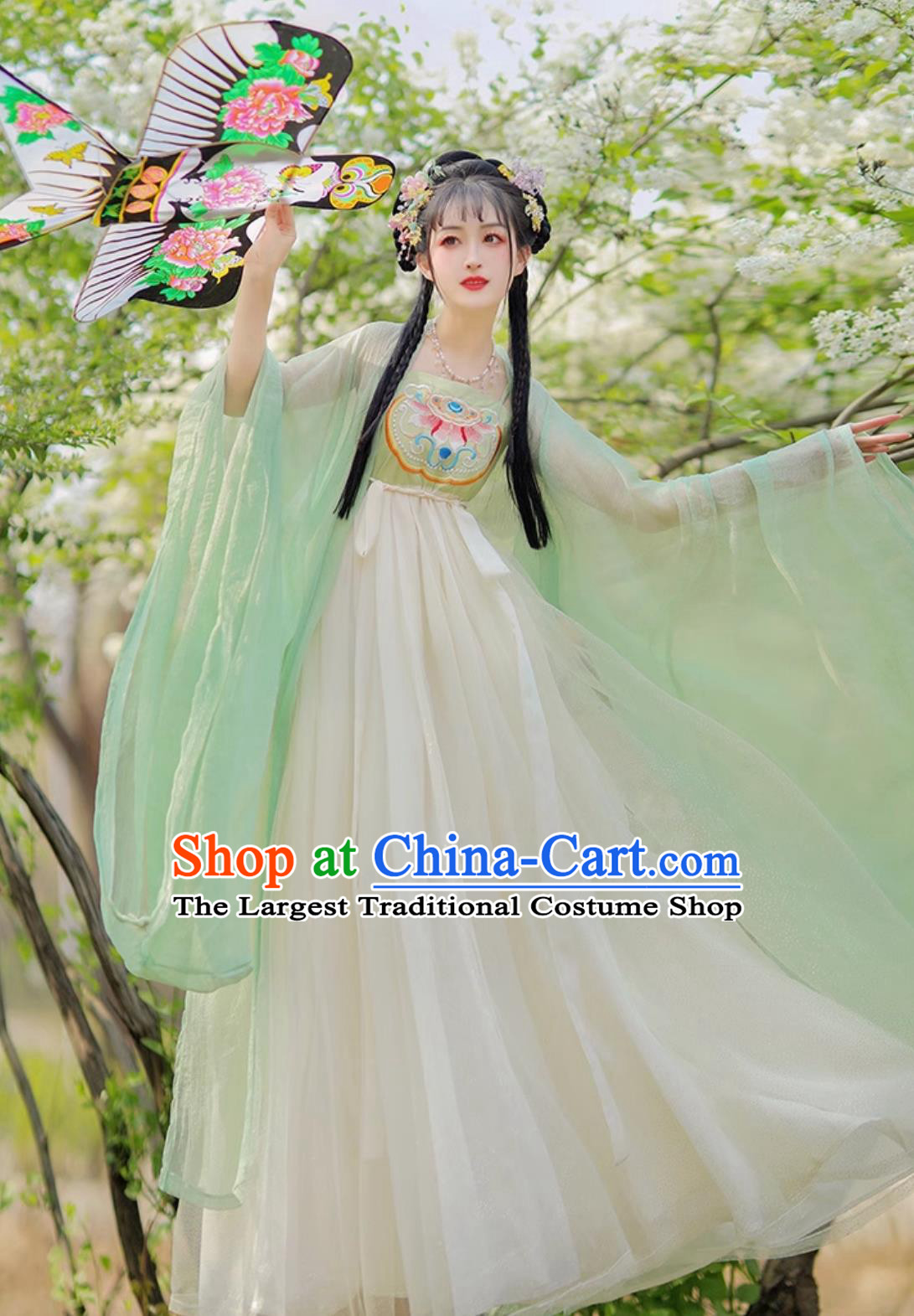 Chinese Traditional Clothing Tang Dynasty Hanfu Green Hezi Dress Ancient China Young Lady Costume