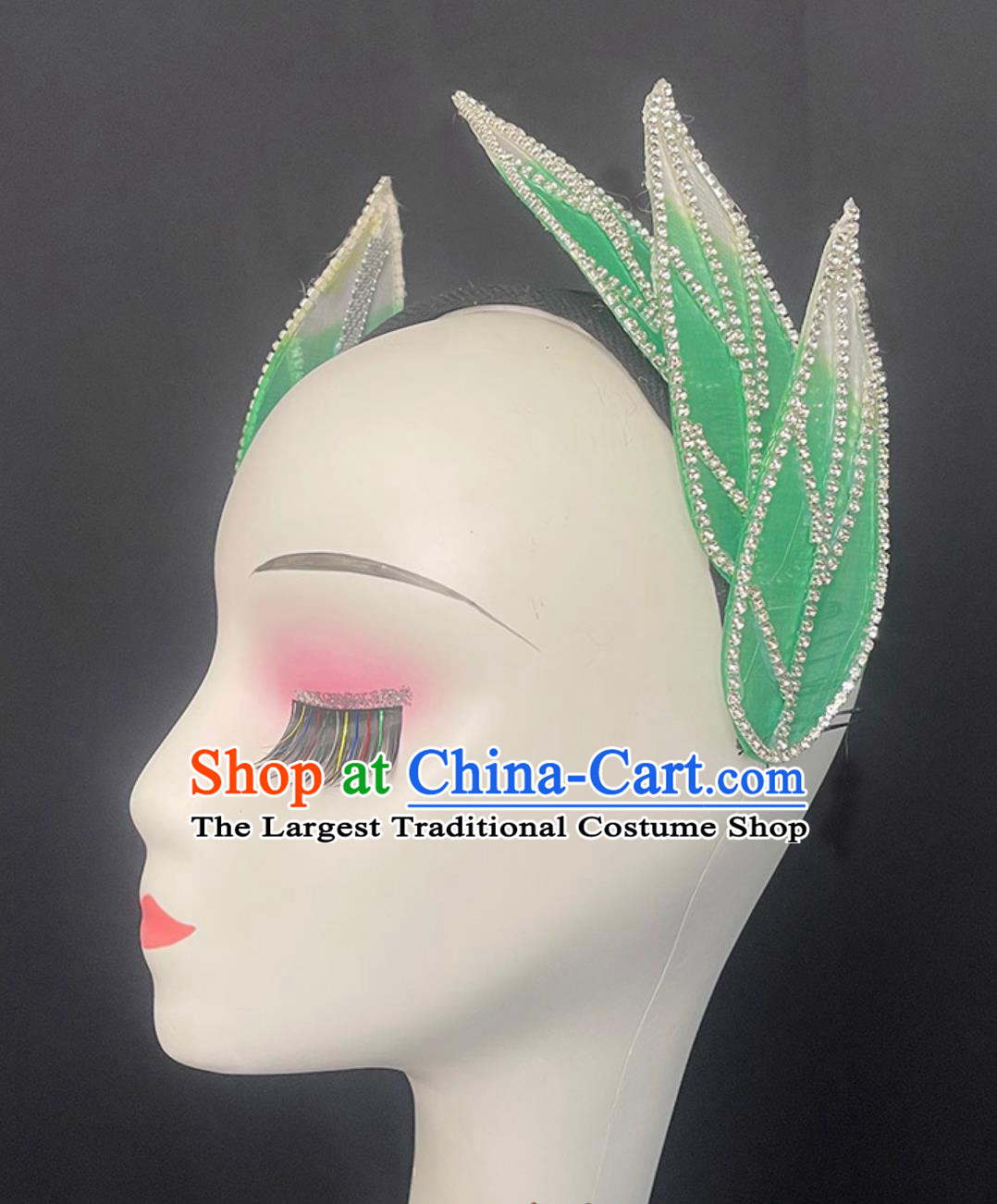 Handmade Spring Festival Gala Opening Dance Headpiece Chinese Women Group Dance Green Leaf Headgear
