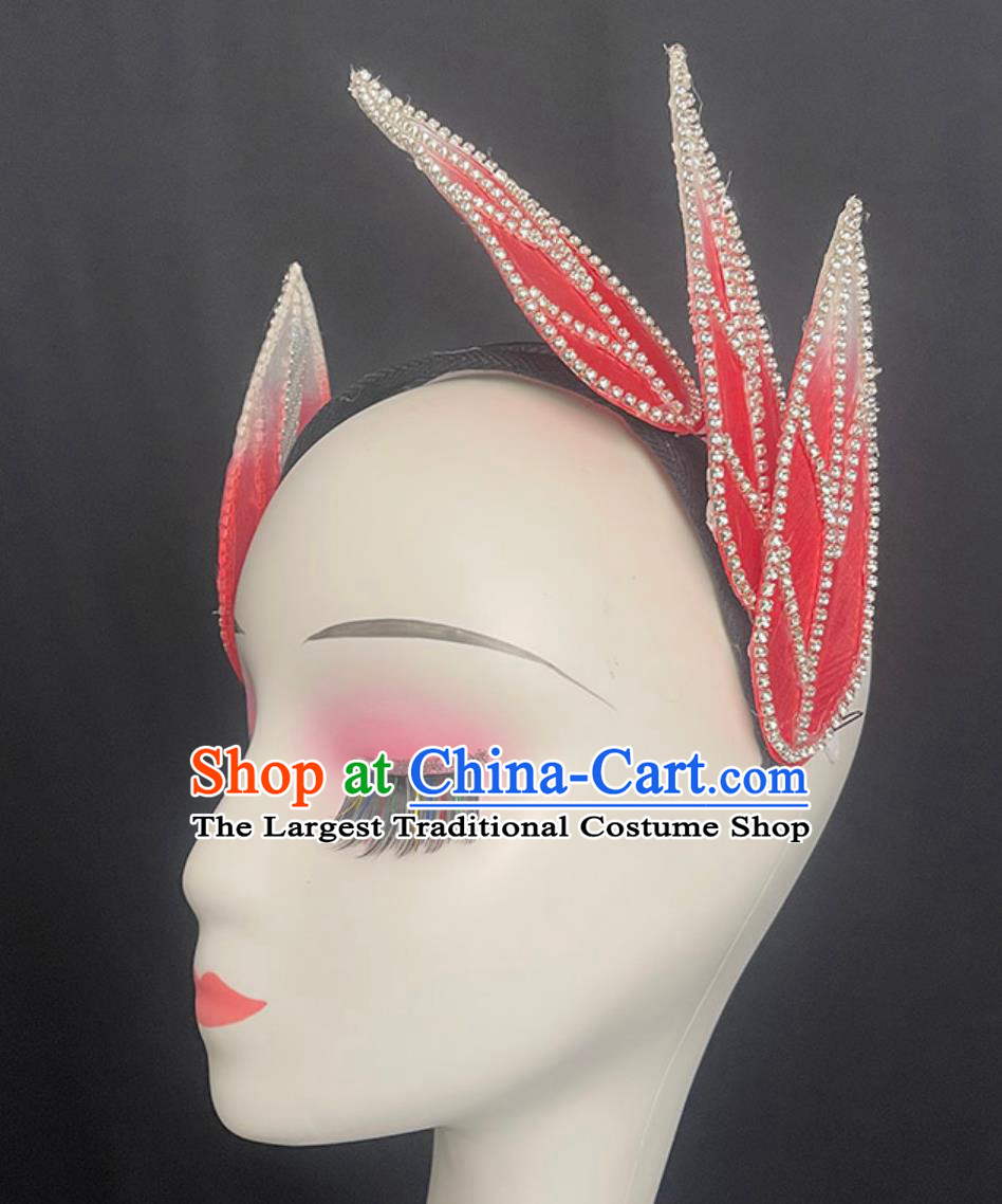 Handmade Spring Festival Gala Opening Dance Headpiece Chinese Modern Dance Group Dance Pink Leaf Headwear