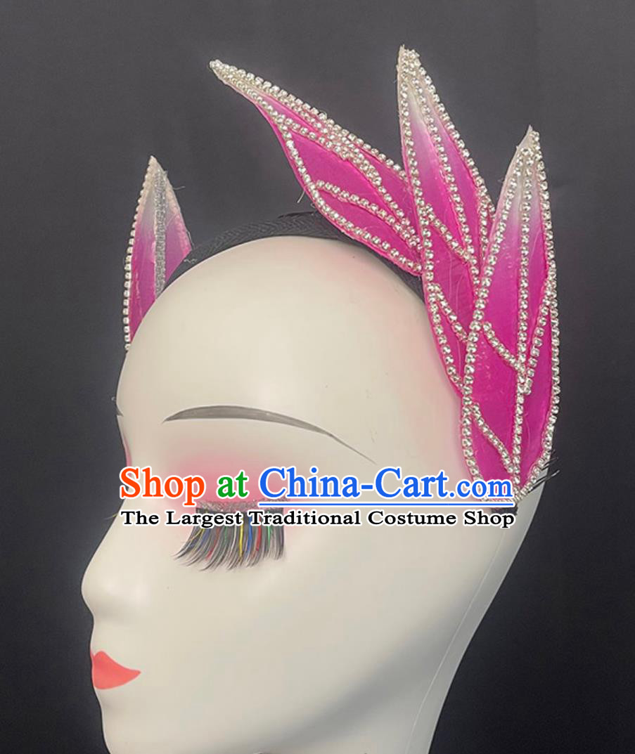 Women Group Dance Pink Leaf Headwear Chinese Modern Dance Hair Jewelry Handmade Spring Festival Gala Opening Dance Headpiece