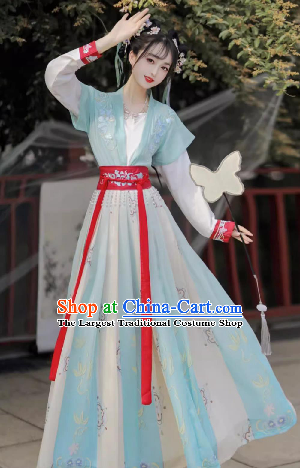 Traditional Chinese Tang Dynasty Young Woman Clothing Green Hanfu Dress Ancient China Princess Costume