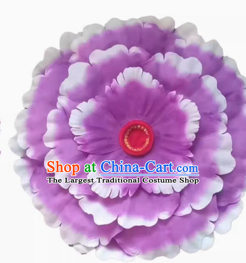 Handmade Purple Peony Yangko Dance Handkerchief Traditional Chinese Folk Dance Handkerchief