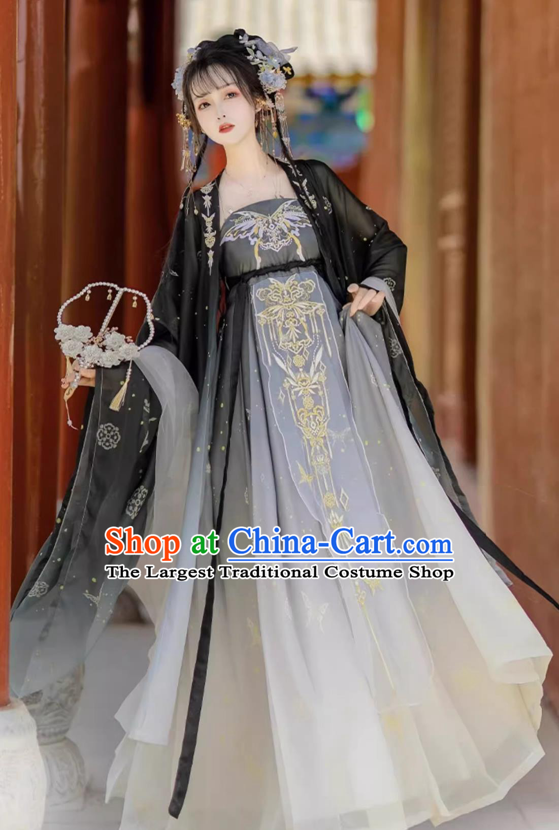 Ancient China Princess Costume ChineseTang Dynasty Court Lady Clothing Traditional Black Hanfu Dress Complete Set