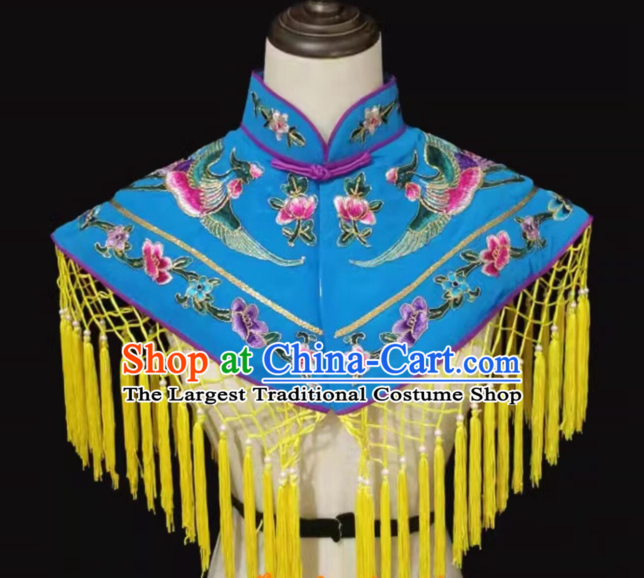 China Peking Opera Embroidered Cloud Collar Traditional Chinese Beijing Opera Hua Tan Blue Cappa