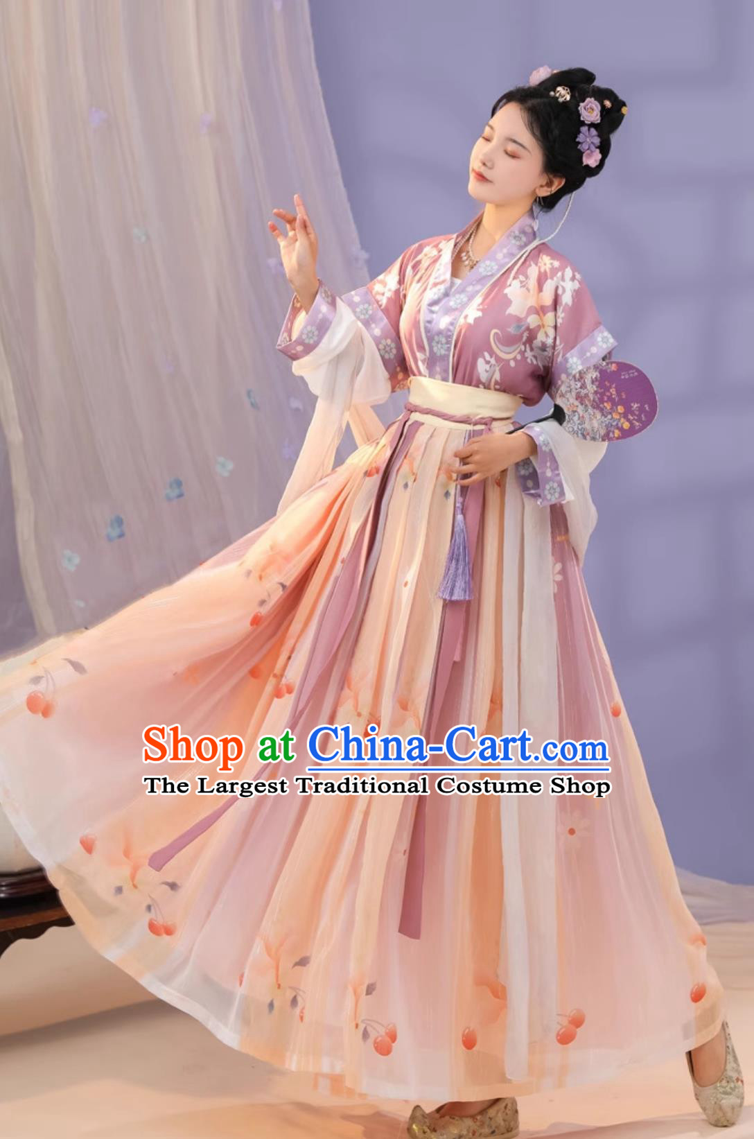 Chinese Tang Dynasty Young Lady Clothing Ancient China Princess Costume Traditional Purple Hanfu Dress