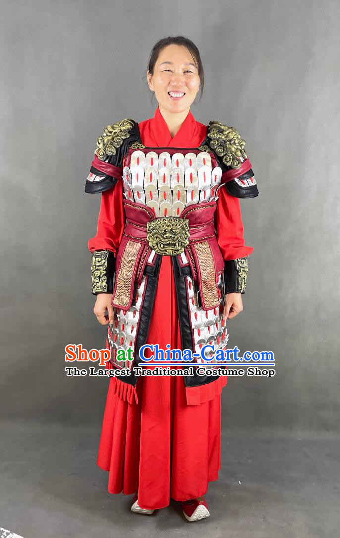 Chinese Northern Dynasty Heroine Costume Ancient China Female General Clothing Traditional TV Drama Hua Mu Lan Red Armor