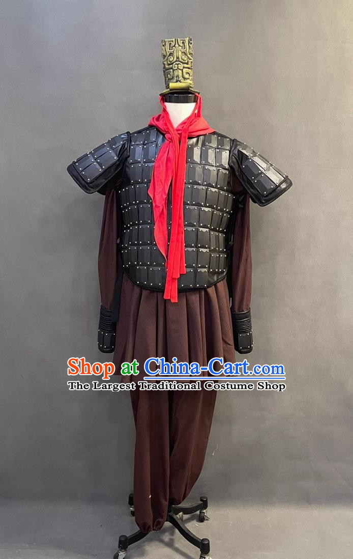 Traditional Chinese Qin Dynasty Soldier Costume Ancient China Armor Clothing TV Drama Terra Cotta Warrior Outfit