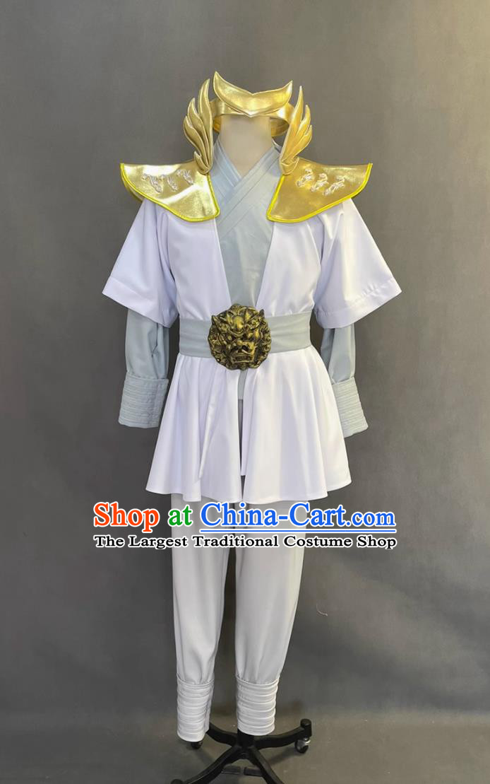 Traditional Chinese Shang Dynasty Warrior Costume Ancient China Hero Clothing TV Drama The Legend of Deification Yan Jian White Outfit