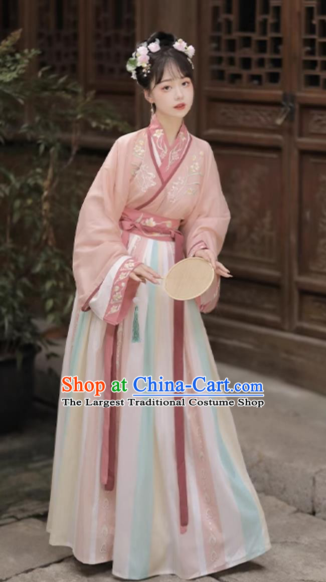 Chinese Jin Dynasty Young Woman Clothing Ancient China Court Princess Costume Traditional Female Pink Hanfu Dress