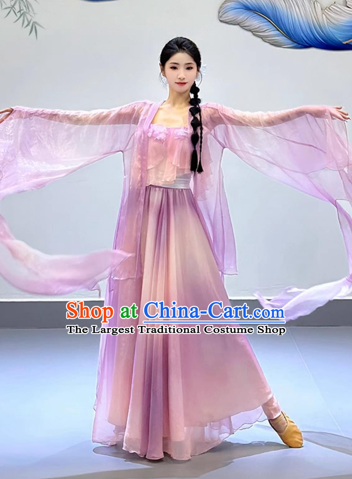 Chinese Classical Dance Costume Petal Dance Clothing Woman Solo Dance Lilac Dress