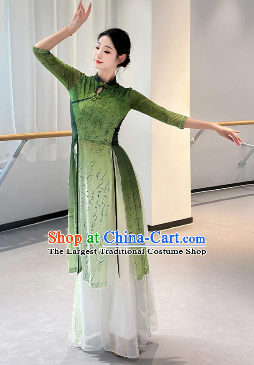 Chinese Classical Dance Costume Women Group Dance Clothing Stage Performance Green Qipao Dress