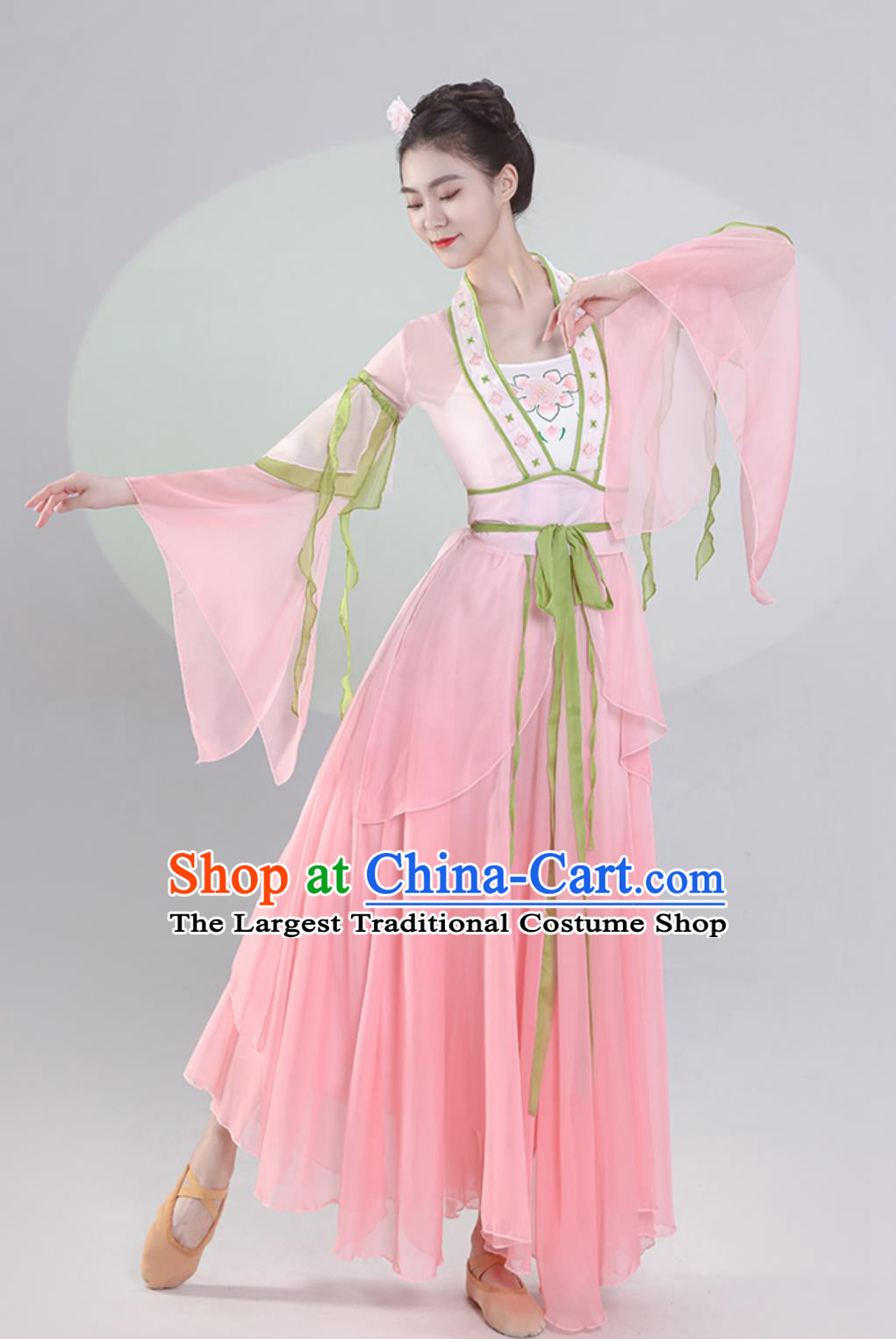 Woman Fan Dance Exercise Clothing Stage Performance Pink Dress Chinese Classical Dance Costume