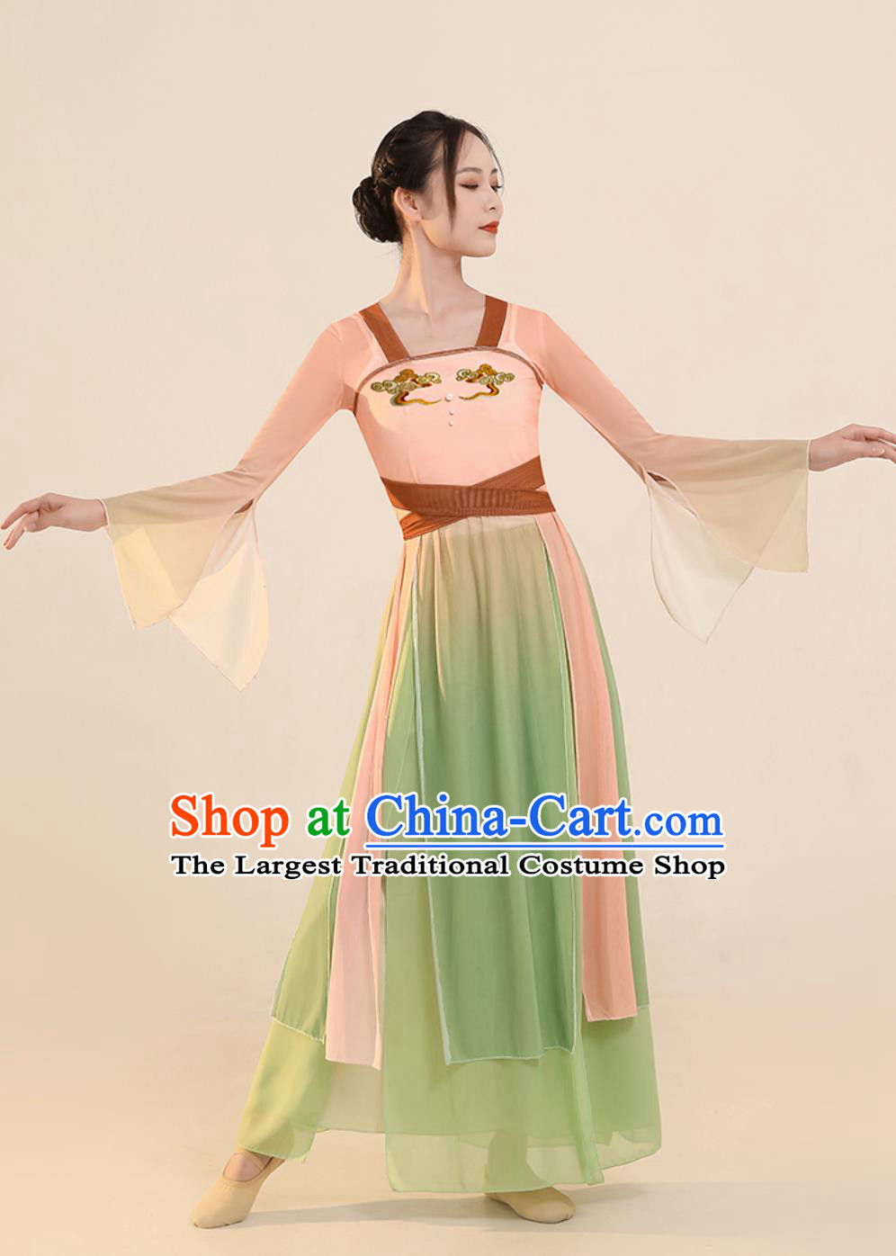 Woman Dance Exercise Clothing Chinese Stage Performance Fan Dance Dress Classical Dance Costume