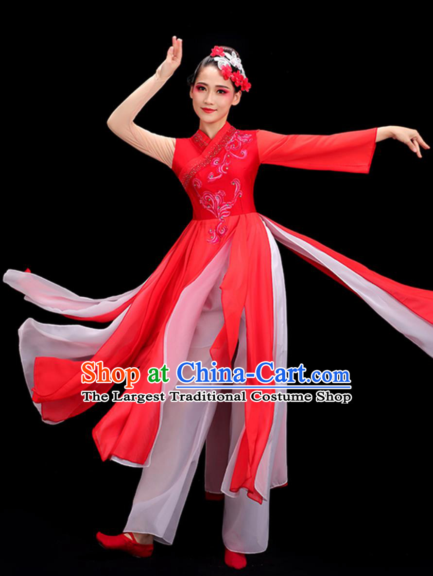 Women Group Dance Clothing Chinese Stage Performance Red Outfit Yangko Dance Dress Folk Dance Costume