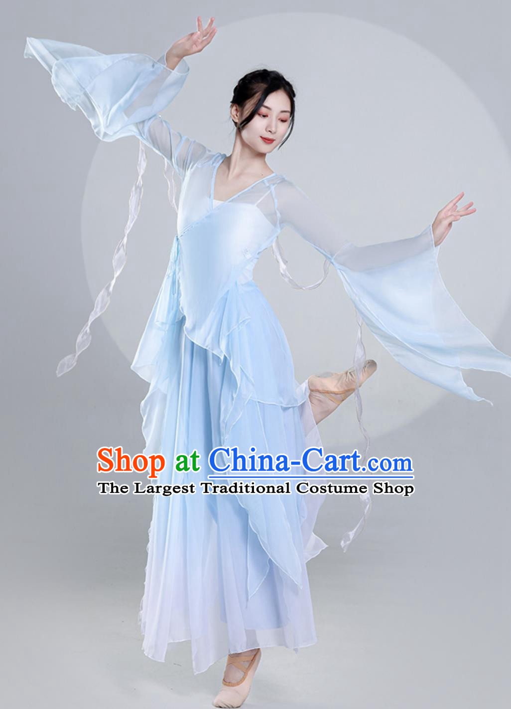 Top Stage Performance Light Blue Dress Chinese Classical Dance Costume Women Group Dance Clothing