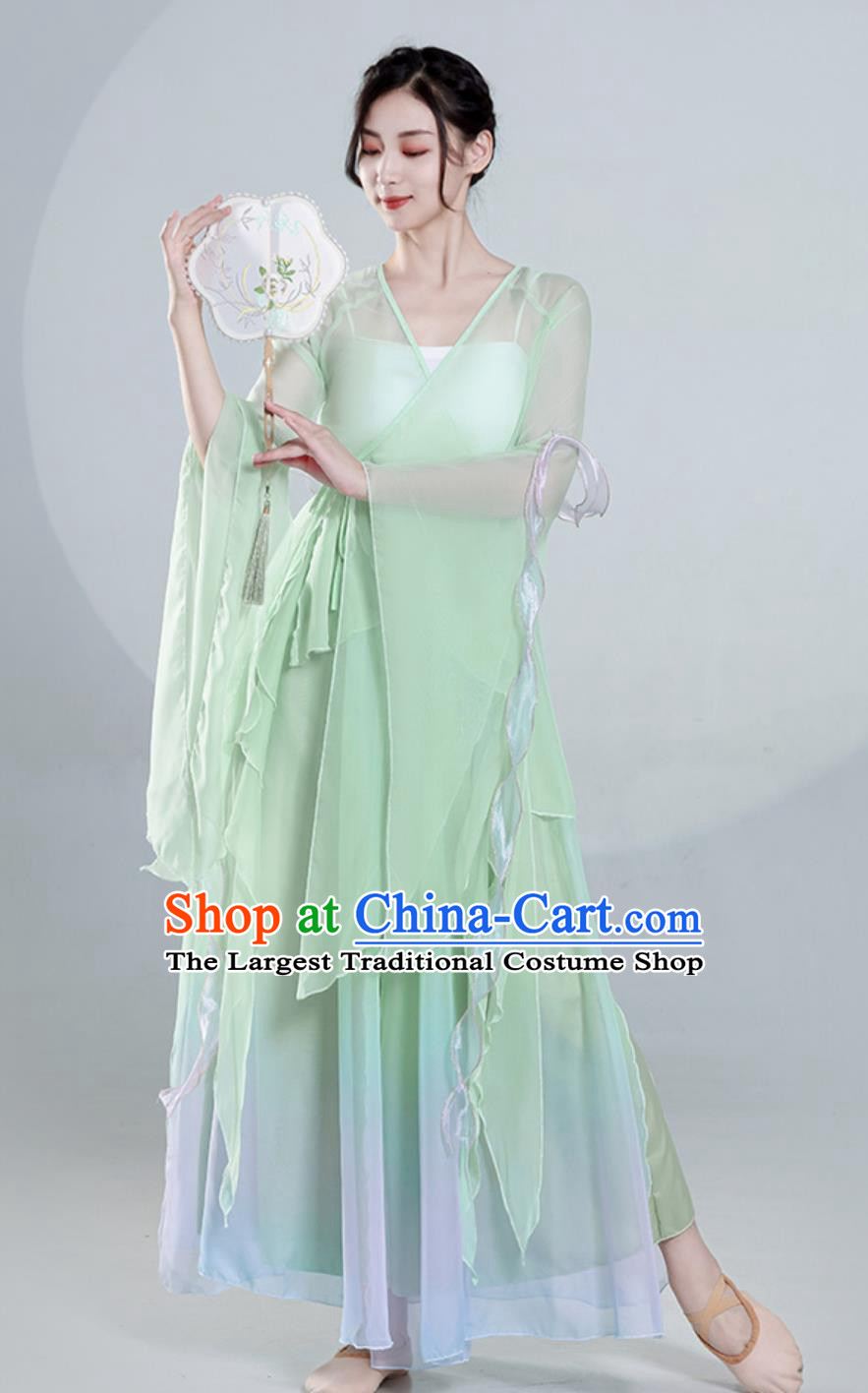Chinese Classical Dance Costume Top Women Group Dance Clothing Stage Performance Light Green Dress