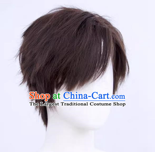 Lu Chen Cos Fake Light and Love of The Night Men Short Hair Reversed Side Parting Dark Brown Game