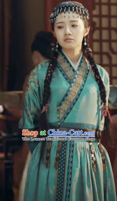 Chinese Ancient Mongolia Princess Clothing TV Series The Imperial Age Princess Fu Li Green Dress