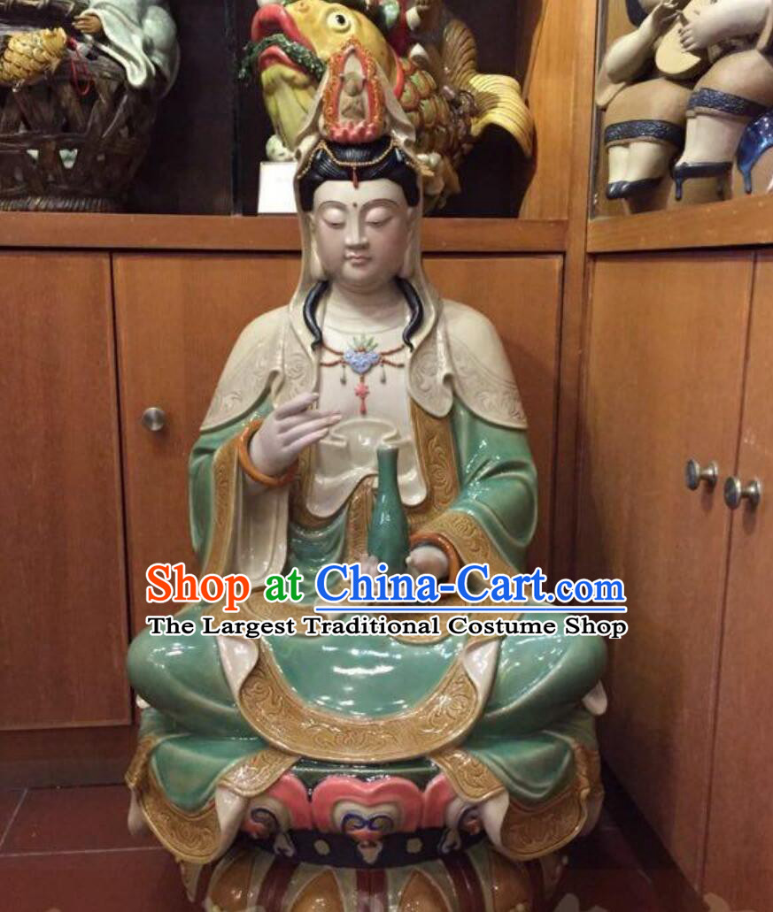 Chinese Porcelain Bodhisattva Figurine Handmade Guan Yin Statue Shiwan Ceramic Sculpture