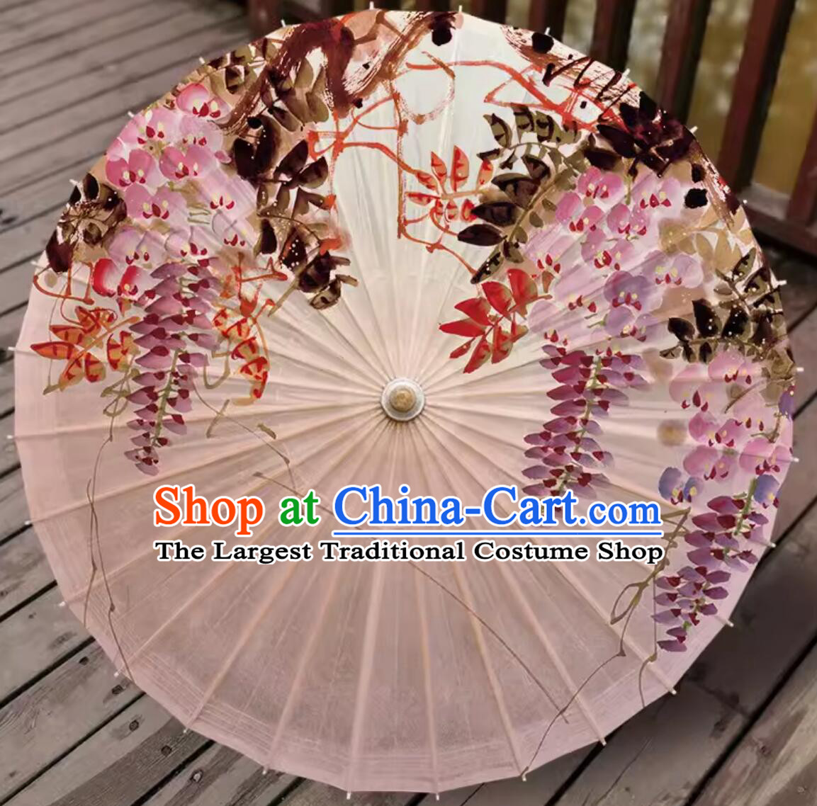 Chinese Painted Wisteria Oil-paper Umbrella Handmade Umbrella Traditional Artware Paper Umbrella Classical Dance Umbrella