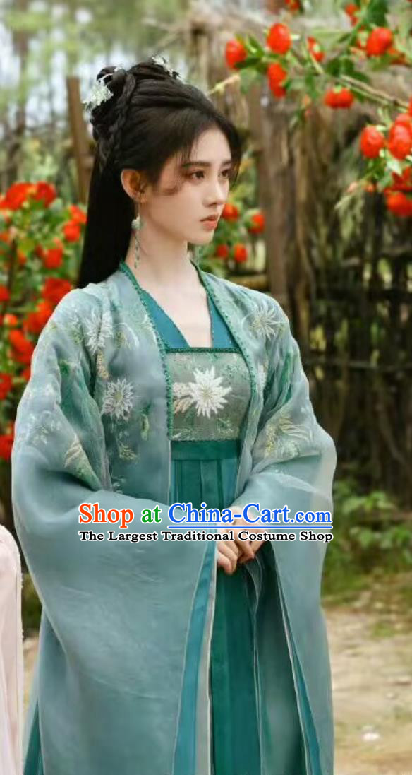 Chinese Xian Xia Drama Sword and Fairy 4 Swordswoman Han Ling Sha Green Dresses Ancient Goddess Clothing