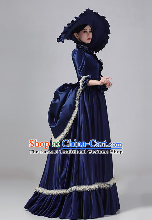 Navy Blue European Court Apparel 18 Medieval Retro Dress Victorian Evening Princess Costume