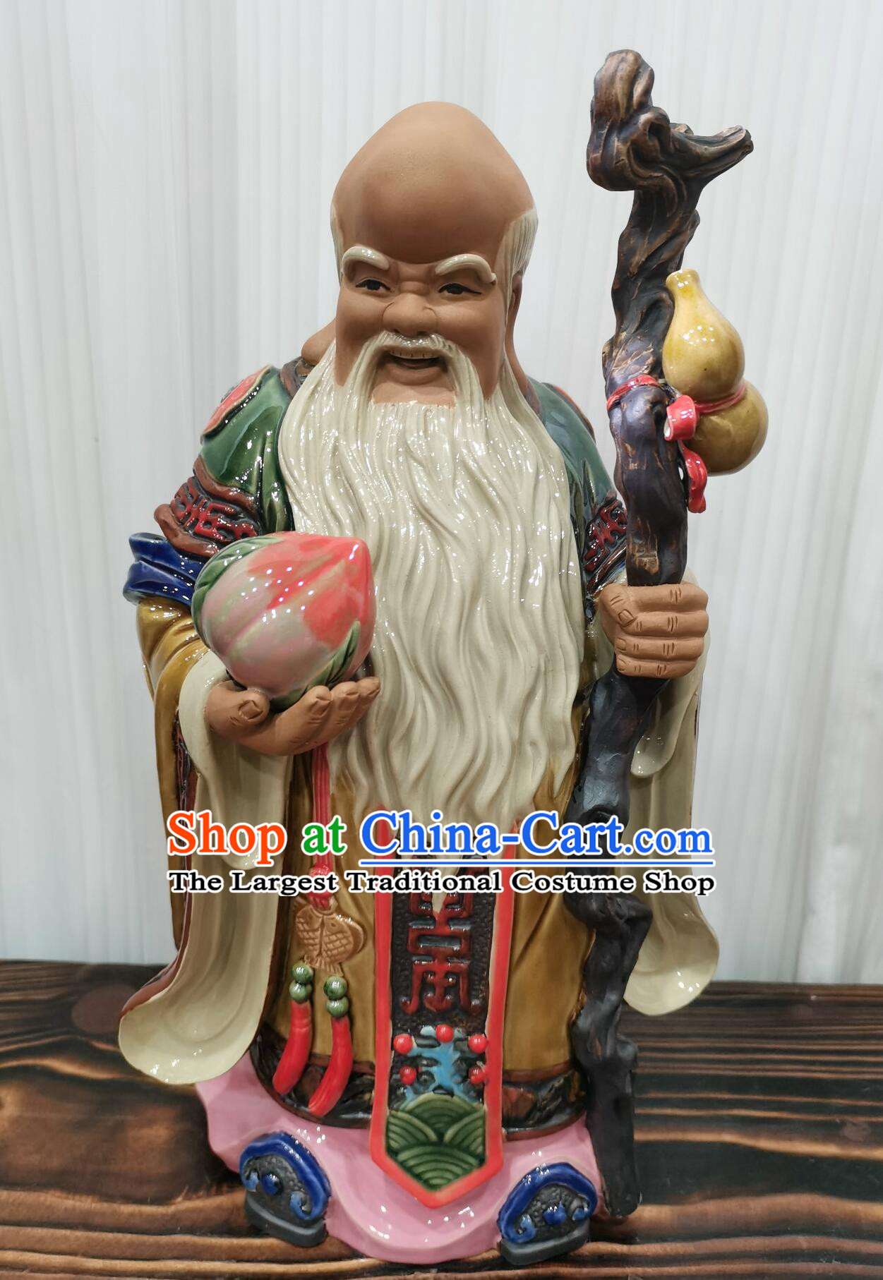 Traditional Chinese God of Longevity Figurine Shiwan Ceramic Statue Handmade Porcelain Sculpture
