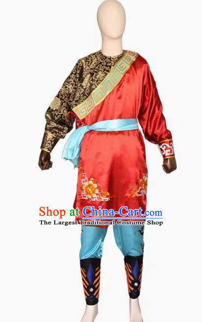 Red Puning Yingge Team Costumes Civil And Military Sleeves Armed Color Matching Men Suits Chaoshan Martial Arts Performance Costumes Character Parade