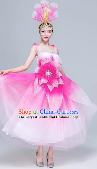 Pink Dance Clothing For Women Adult Performance Clothing Female Modern Dance Youth Stage Performance Clothing Accompanying Dancer Mid Length Gauze Skirt Opening Dance