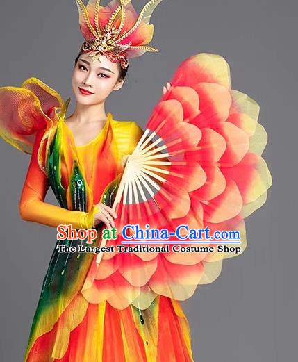 Red Dance Fan Opening Dance Peony Flower Double Sided Large Petals Dance Square Yangko Props Stage Performance Fan