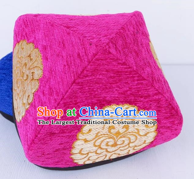 Pink Chinese Xinjiang Dance Embroidered Flower Hat For Men And Women Uyghur Stage Performance Four Corner Hat