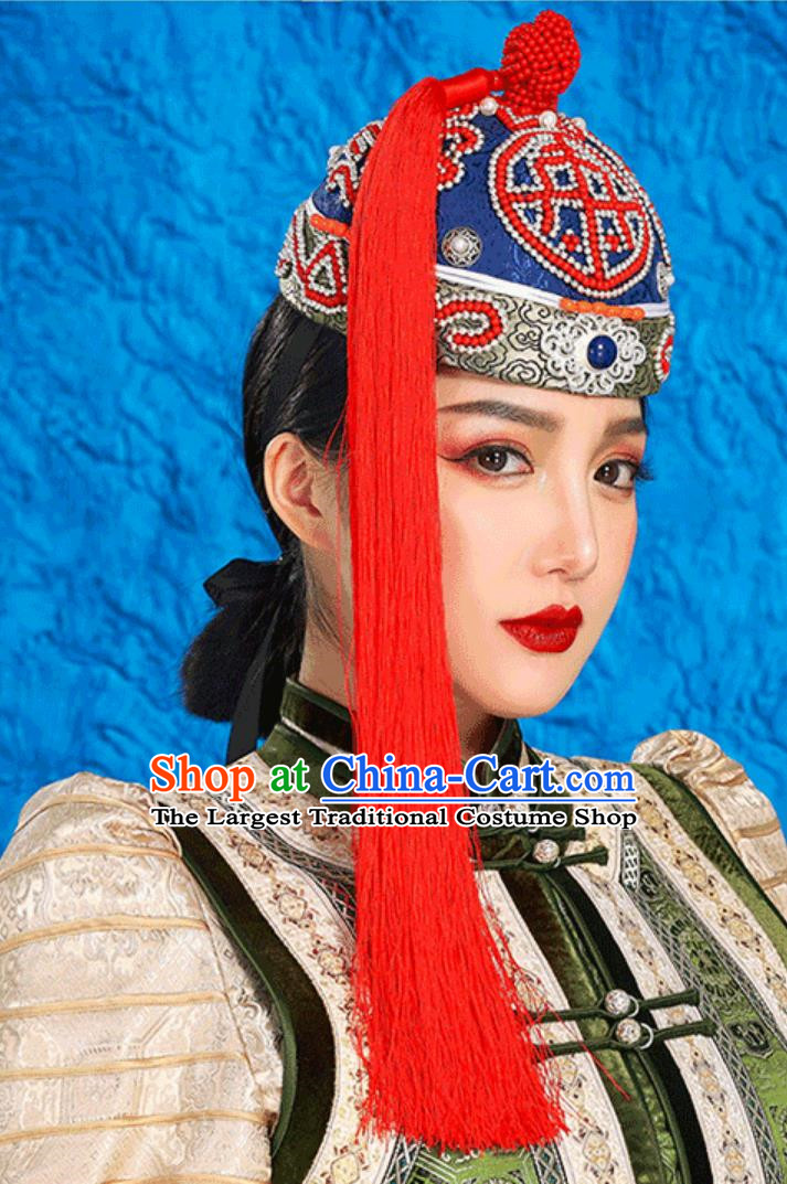 Tassel Landlord Hat Melon Shell Hat Red Hat With Mongolian Ethnic Characteristics