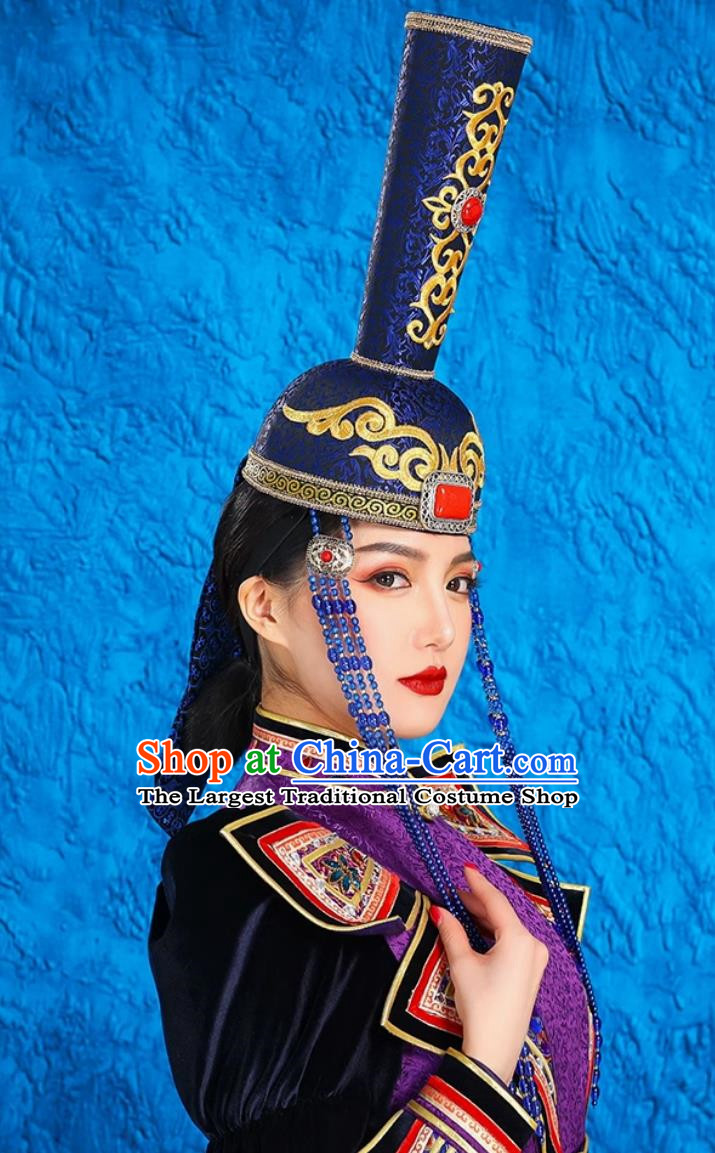Mongolian Ladies High Hat Ethnic Style Performance Catwalk Headwear Stage Performance Hat