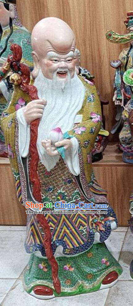Traditional God of Longevity Figurine Chinese Jingdezhen Ceramic Statue Handmade Porcelain Craft