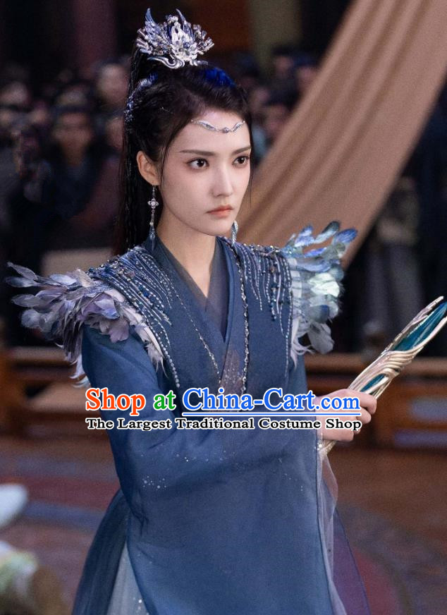 Chinese 2024 Xian Xia TV Series The Last Immortal Fairy Princess Yan Shuang Dark Blue Dress Ancient Female Swordsman Clothing