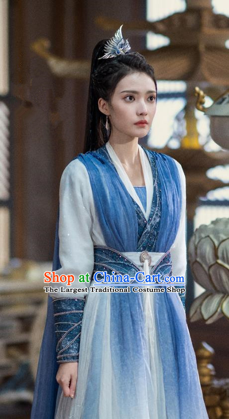 TV Series The Last Immortal Princess Yan Shuang Blue Dresses Chinese Ancient Swordswoman Clothing