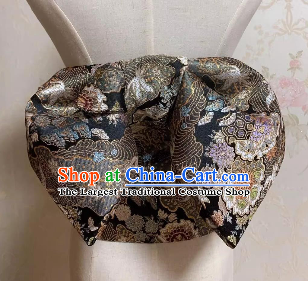 Black Japanese Kimono Waistband Bathrobe Waistband Woven Brocade Belt Bowknot Waistband