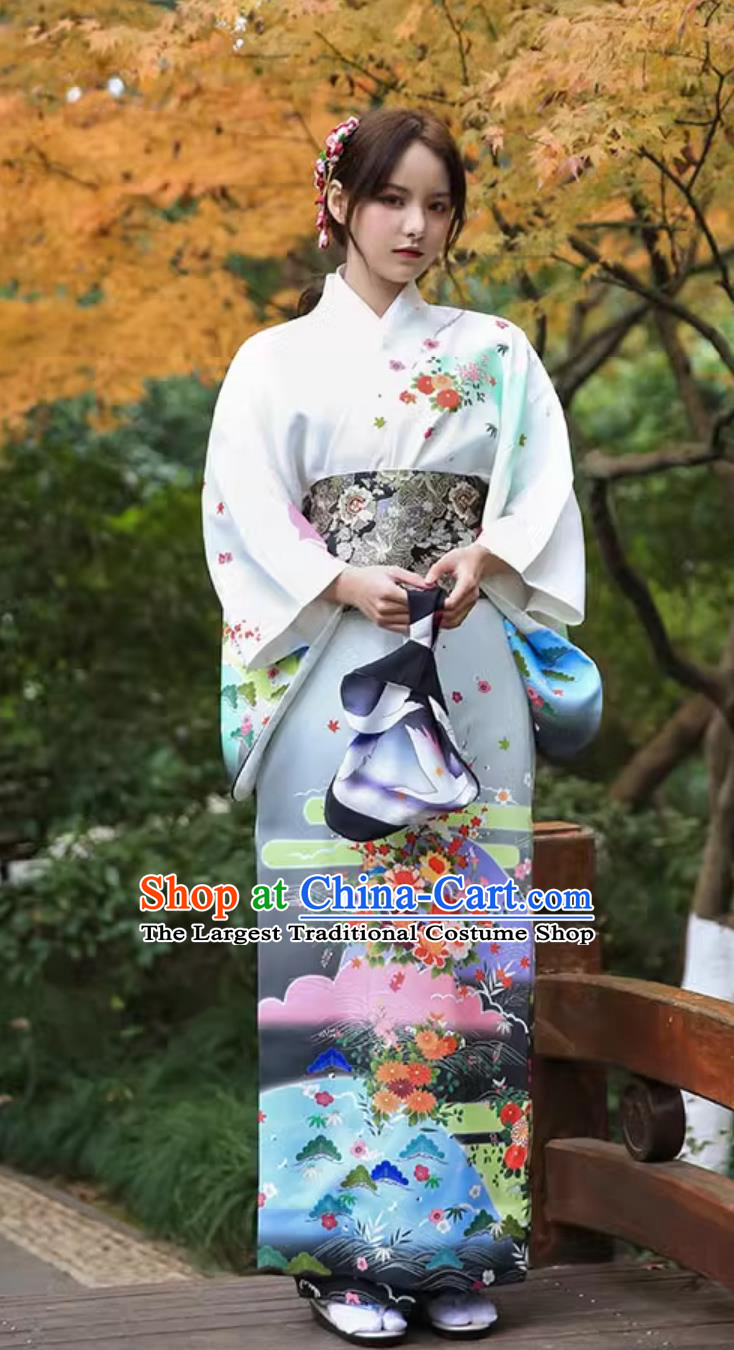 Japanese Improved Clothing Kimono Women Sakura Traditional Dress