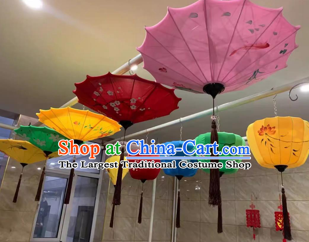 Hand Painted Palace Lantern Flying Saucers Umbrellas Traditional Fabric Lamp Chinese Antique Lantern