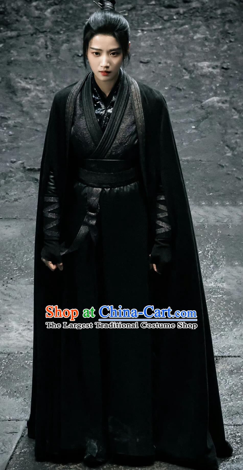 Chinese Ancient Super Heroine Garment Costumes TV Series My Journey to You Swordswoman Shangguan Qian Black Outfit
