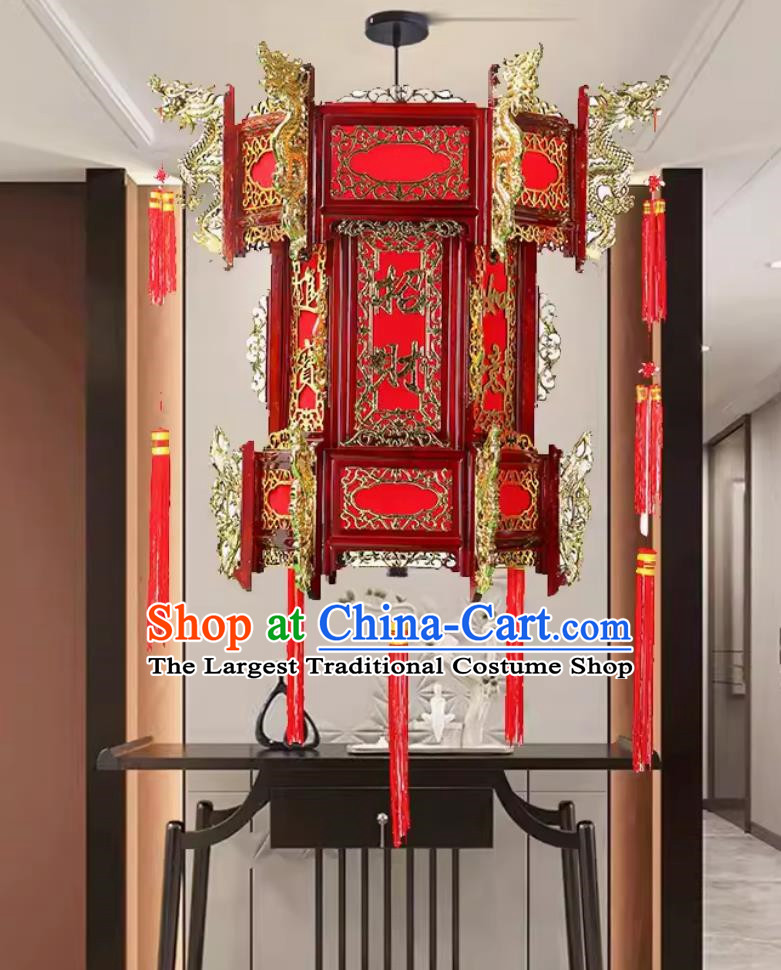 80cm Antique Large Faucet Solid Wood Hexagonal Palace Lantern Hotel Entrance Temple Ancestral Hall Wood Carving Chinese Retro Lamp