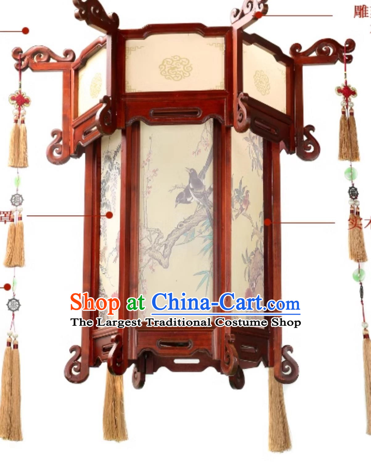 80cm Chinese Antique Palace Lantern Solid Wood Hexagonal Palace Lantern Yellow Sheepskin New Year Lantern