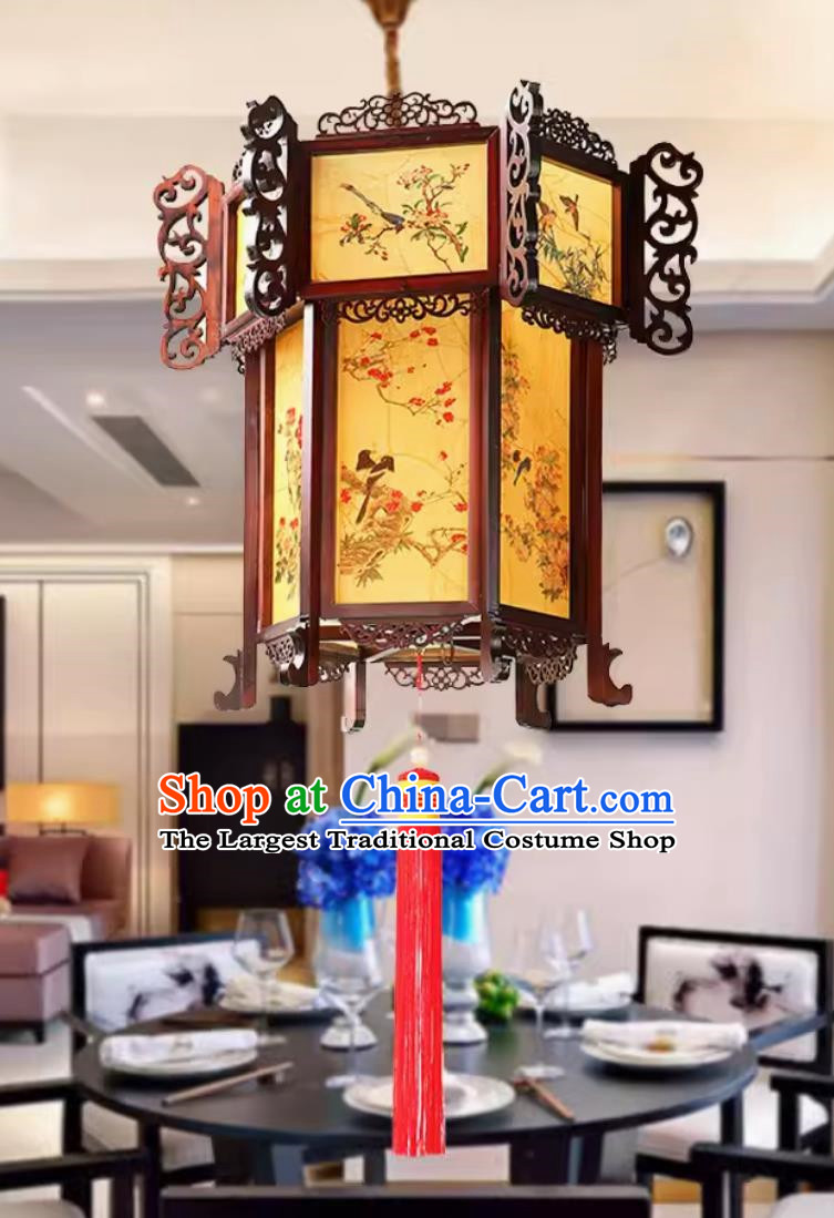 55cm Antique Palace Lantern Chinese Style Solid Wood Hexagonal Palace Lantern Yellow Sheepskin New Year Lantern