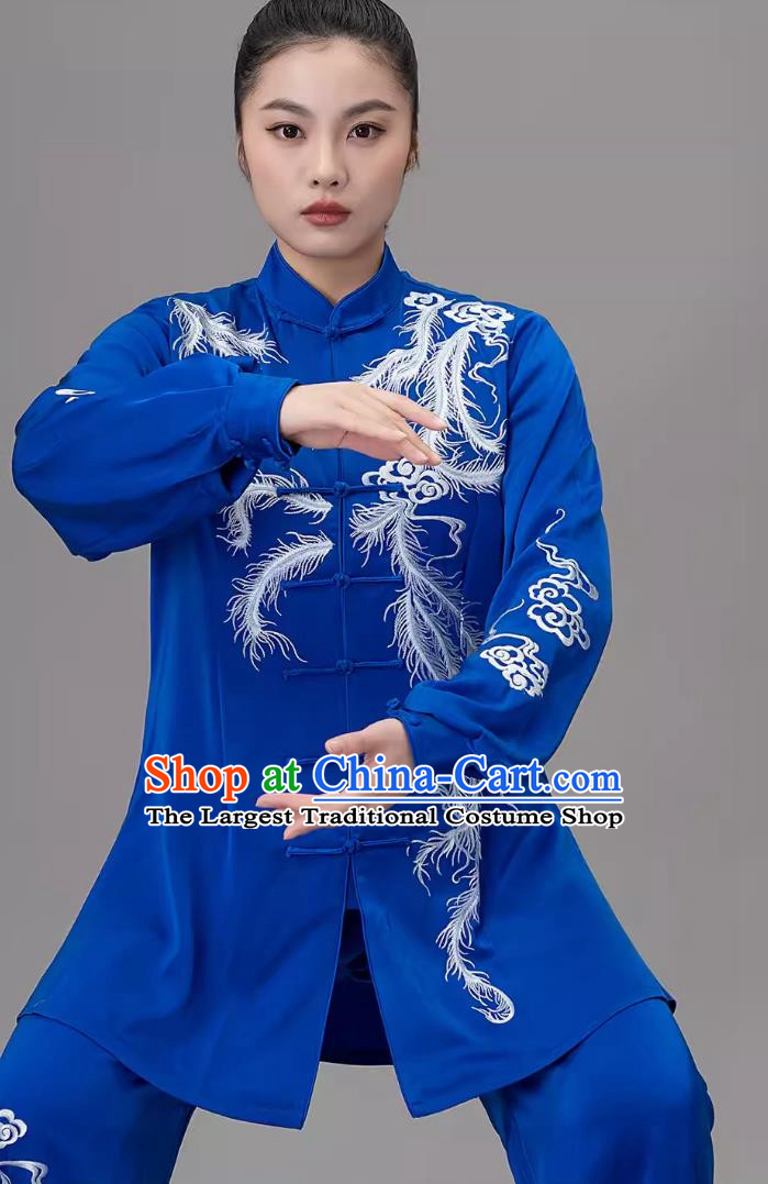 Embroidered Tai Chi Suit Practice Suit Sapphire Blue Baduanjin Performance Uniform