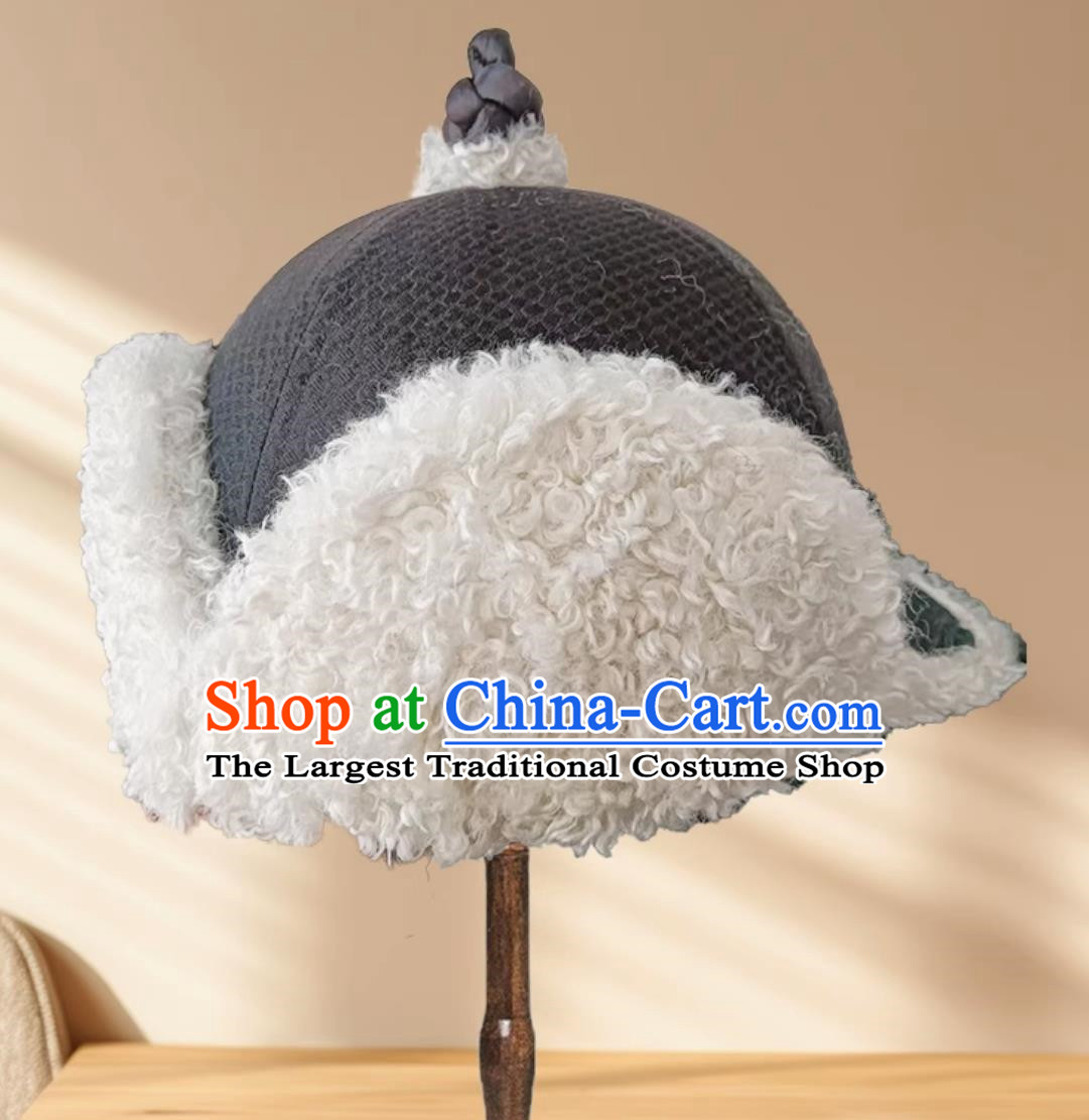 Gray Children Mongolian Fur Hat Ethnic Style Plus Cotton Hat Inner Mongolia Girls Lamb Wool Hat