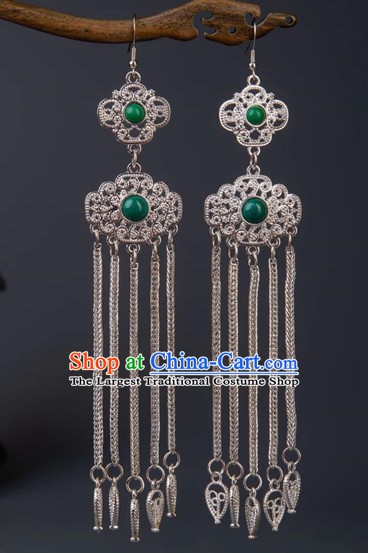 Tibetan Jewelry Earrings Silver Jewelry Long Tassel Earrings Mongolian Minority Style Performance Accessories