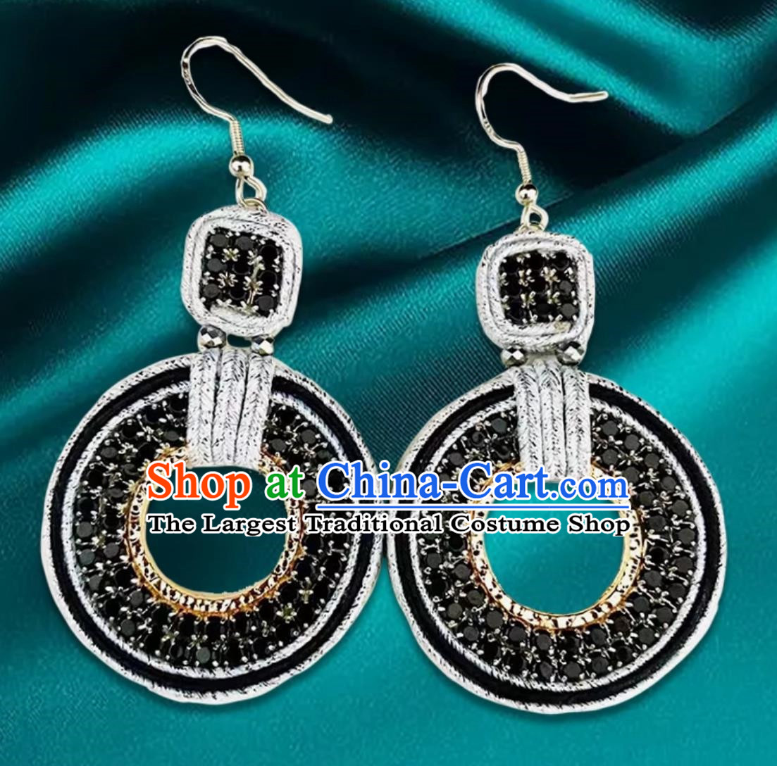 Silver Gray Mongolian Fashion Geometric Diamond Ethnic Style Earrings Women Earrings Exotic Style Ear Clips