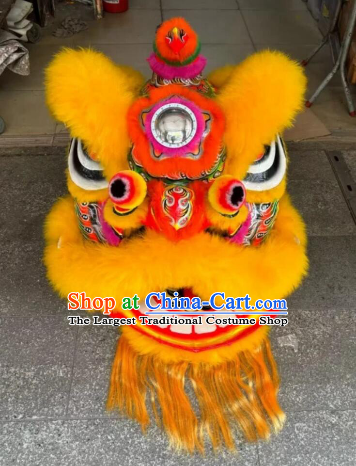 Handmade Dance Lion Chinese Professional Dancing Lion Yellow Wool Fut San Lion Costume Complete Set