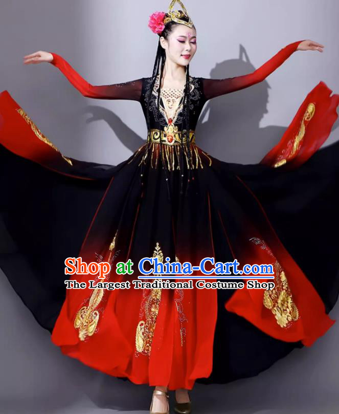 China Xinjiang Dance Costume Female Ethnic Minority Style Uyghur Art Examination Performance Dress Performance Long Skirt