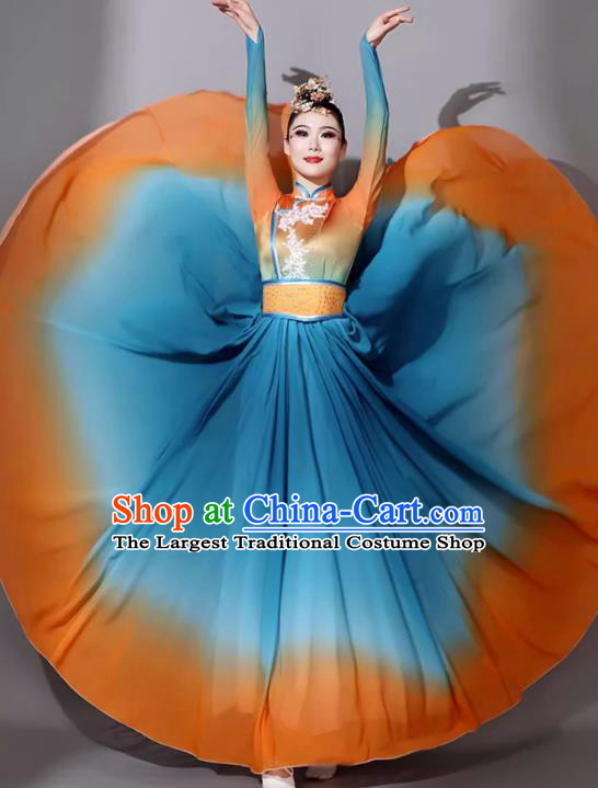 Chinese Art Examination Blue Dress Mongolian Performance Costumes Female Ethnic Dance Clothing